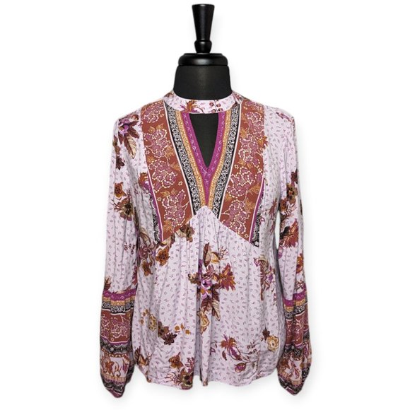 Maurice's Pink & Purple Floral Long Sleeve Blouse Size Medium - Picture 1 of 15